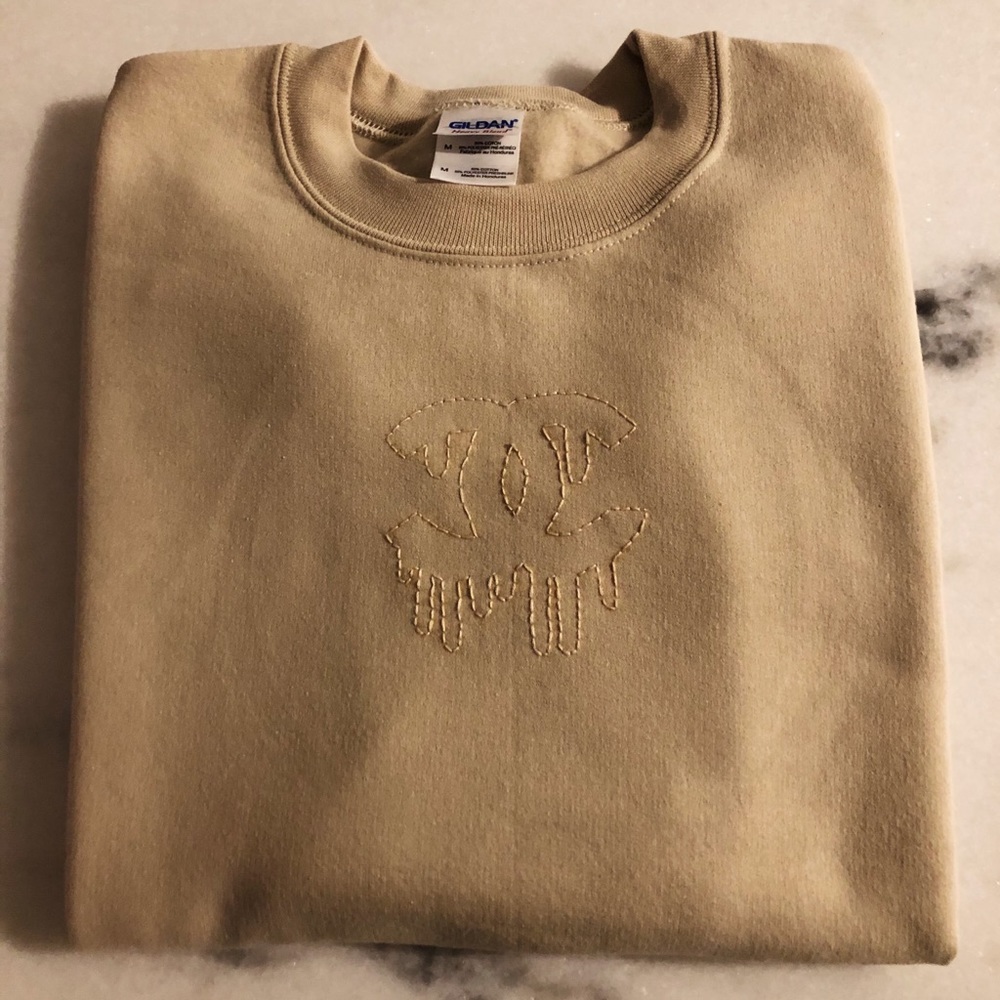 hand embroidered beige chanel drip sweatshirt